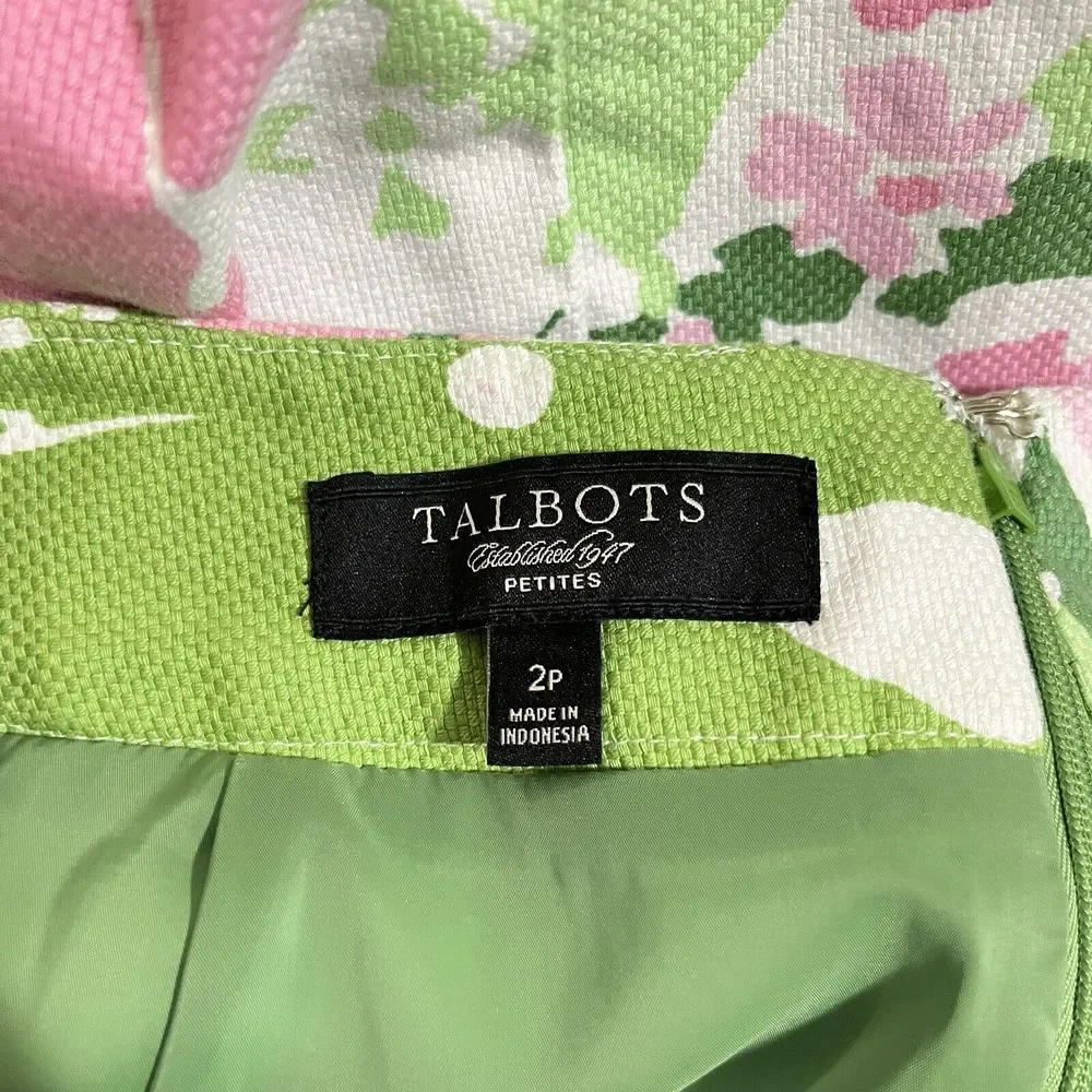 Talbots Petites‎ Pencil Skirt Floral Green Pink Womens Size 2P